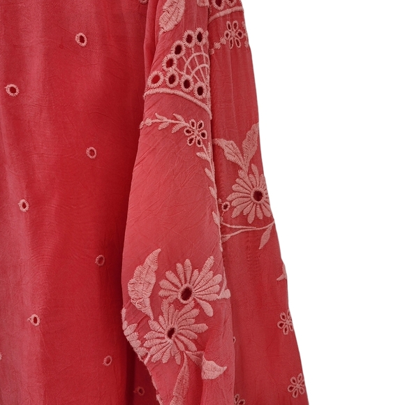 Johnny Was Women's Helia Pink Eyelet Embroidered Pintucks Button Down Blouse - Picture 8 of 9